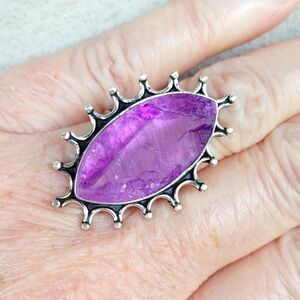 Rough Purple Crystal in 925 Sterling Silver Overlay (size 9)